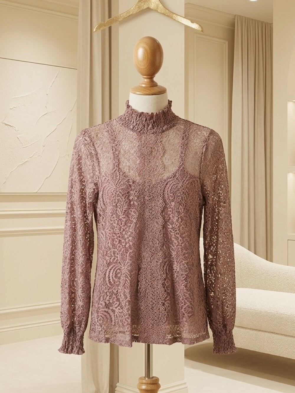 Cable & Gauge Elegant Lace Top in Deep Purple Sz XS